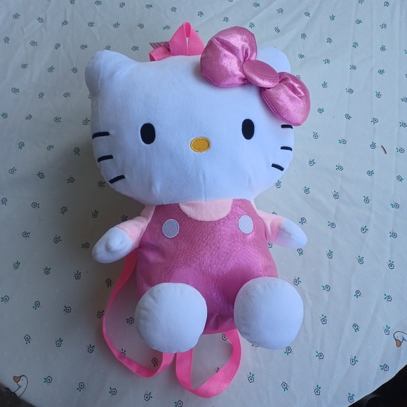 Hello Kitty Plush Backpack with shiny pink overalls NWT - Picture 1 of 5